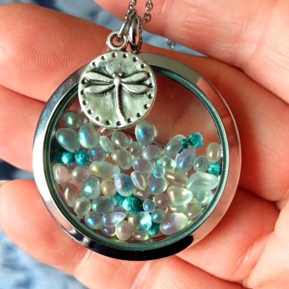 Silver Dragonfly & Angel Aura Quartz Large Pendant Necklace - Picture 1 of 3
